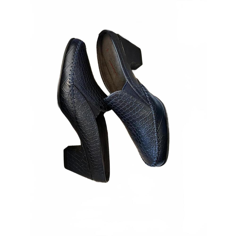 Rialto Vette Black Exotic Print Block Heel Crocodile Texture Slip On Heels Shoes